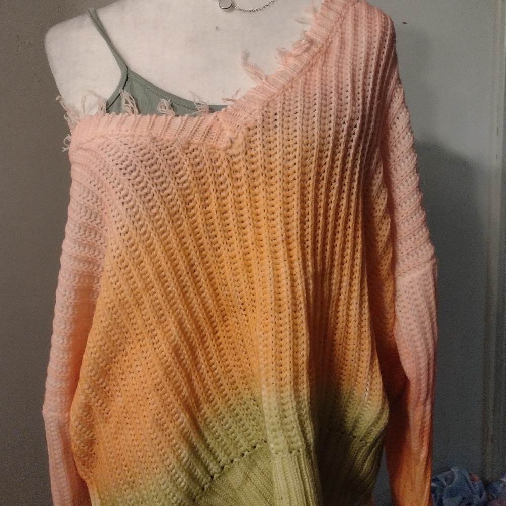 Val Marie ombre frayed edge sweater is a great burst if color and Trend - Picture 6 of 13